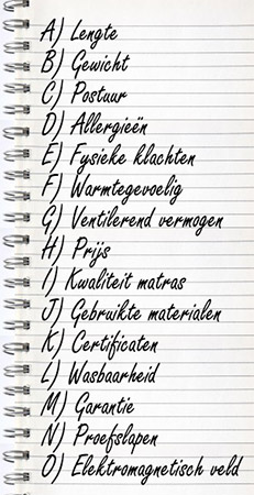 Matras aanschaf lijstje